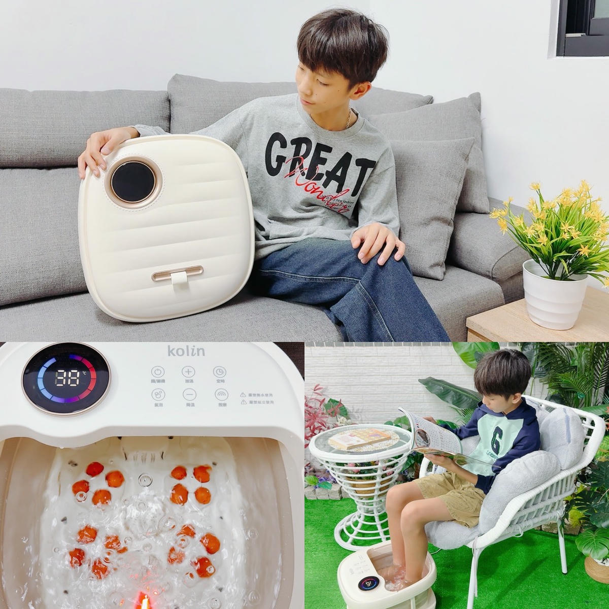 Kolin 歌林 PTC 微電腦電動按摩泡腳機 KSF-MN11H｜足浴、按摩一次到位，可摺疊恆溫＋氣泡按摩，冬天泡腳超享受