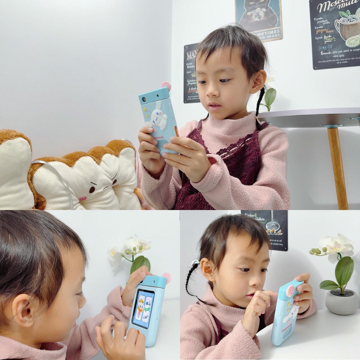 FUNY 三麗鷗手機型兒童相機開箱推薦｜180°翻轉鏡頭×益智遊戲，大耳狗／酷洛米／帕恰狗／布丁狗，拍照錄影一次滿足